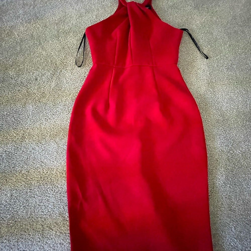 Lulu's Red Halter Midi Sheath Dress